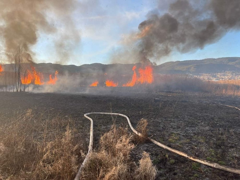 Denizli’nin Çameli ilçesindeki Karaman Gölü etrafındaki geniş bir alana yayılan sazlık yangını, itfaiye ekipleri tarafından söndürüldü.