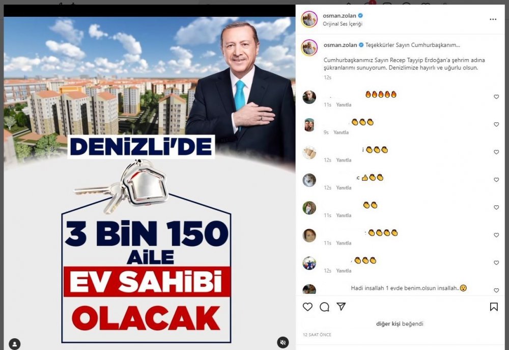 Denizli Büyükşehir Belediye Başkanı Osman Zolan, Cumhurbaşkanı Erdoğan’ın açıkladığı Cumhuriyet tarihinin en büyük sosyal konut hamlesi ile kente kazandırılacak 3.150 konut için videolu teşekkür mesajı yayımladı. Denizli’ye bugüne kadar 17.346 sosyal konut kazandırdıklarını vurgulayan Başkan Zolan, 