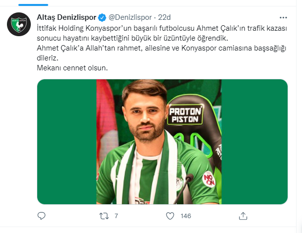 Süper Lig ekibi Konyaspor'da forma giyen 27 yaşındaki milli futbolcu Ahmet Çalık, trafik kazasında hayatını kaybetti.