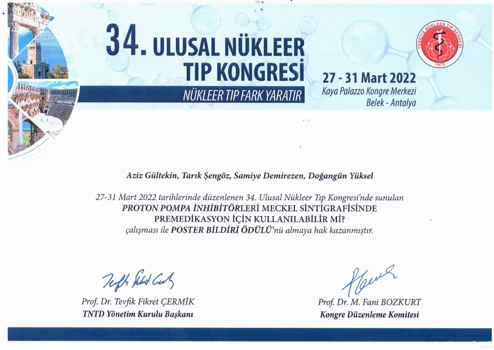 PAÜ Hastanesi Nükleer Tıp Anabilim Dalı Öğretim Üyeleri tarafından yapılan bir araştırma Antalya’da yapılan 34. Ulusal Nükleer Tıp Kongresinde ödül aldı.