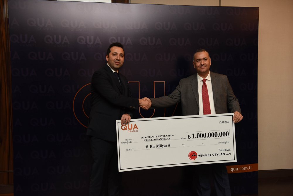 Türkiye’nin en büyük teknik granit üreticisi QUA Granite, 2023’e 1 Milyar TL’lik satış anlaşmasıyla girdi. Yurtiçi bayi ağını güçlendirmeye devam eden QUA Granite, düzenlenen imza töreninde Türkiye'nin en büyük dağıtıcısı Mehmet Ceylan Yapı ile rekor satış sözleşmesi imzaladı.