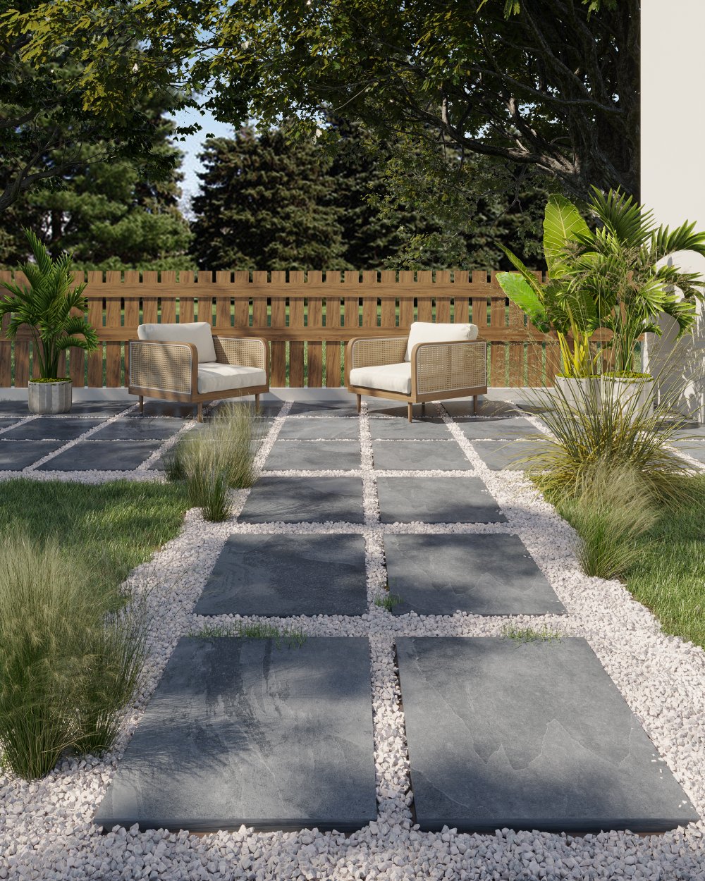 Qua Granite’in taş görünümlü, mat yüzeyli çevre dostu Vitoria Anthracite ürünü ile bahçelerinizde fark yaratın.