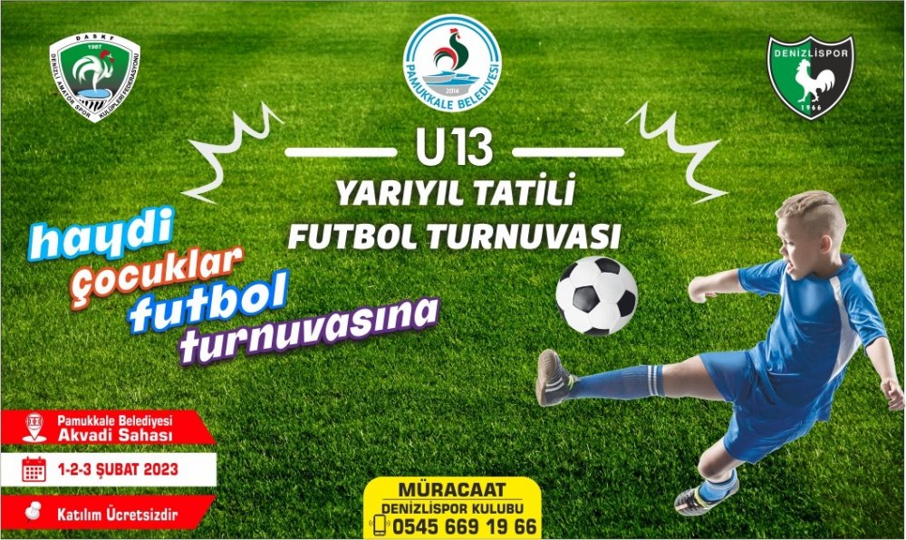 Pamukkale Belediyesi sömestir tatilinde öğrencilerin daha eğlenceli zaman geçirmeleri için etkinlikler düzenlemeye devam ediyor. 2022-2023 eğitim öğretim yılının sömestir tatilinde U 13 yaş kategorisinde Akvadi Stadı’nda futbol turnuvası gerçekleşecek.